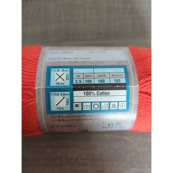 I Love This Cotton Yarn Papaya #328 Orange-Red 3.5 oz 180 yds 2010 New Skein - Picture 3 of 4